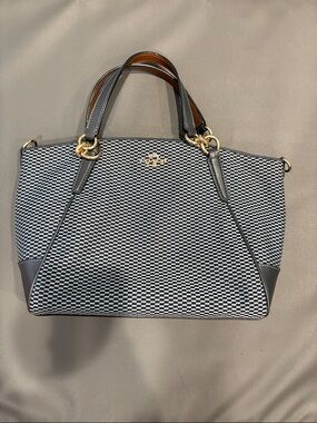 Coach Navy & Grey  Woven Tote with Gold Hardware
